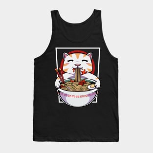 Cat - Cute Kawaii Noodle Soup Eating Kitty Tank Top